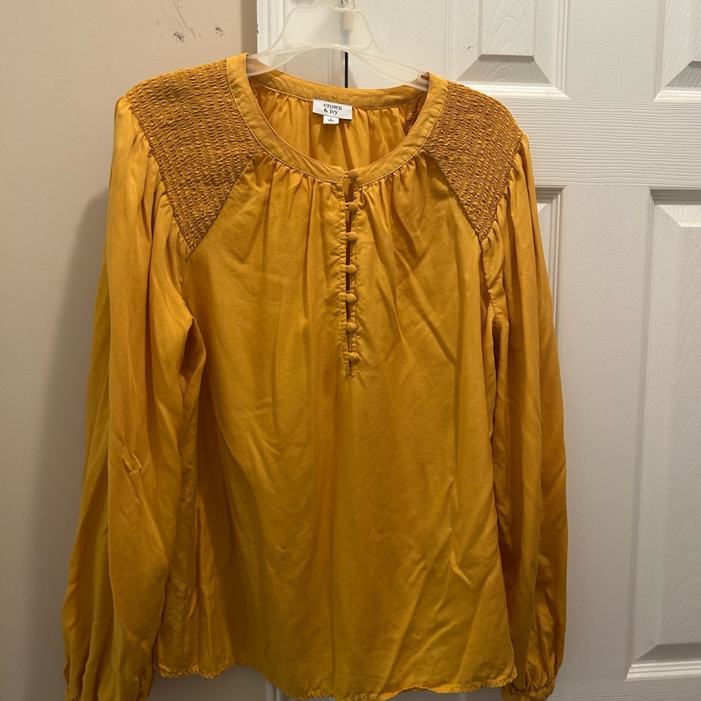 Crown & Ivy Golden Blouse with Textured Shoulders